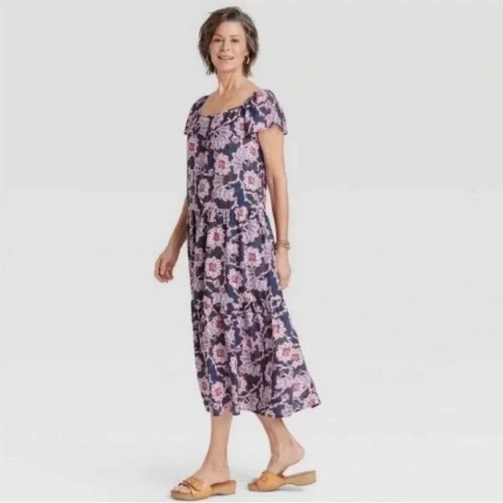 Knox Rose Maxi Floral Boho Festival Hippie Prairie Dress - Blue Pink - NWOT